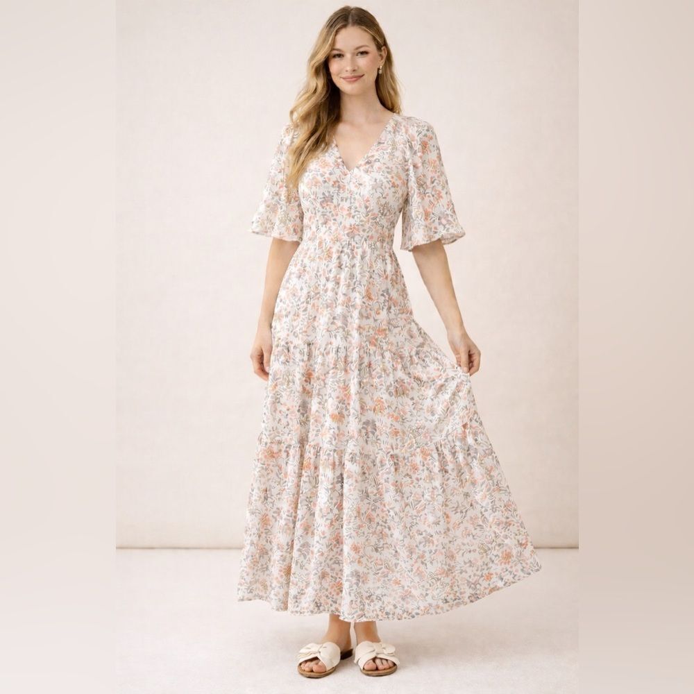 Tuckernuck The Ginger Floral Short Flutter Sleeves Maxi Dress NWOT